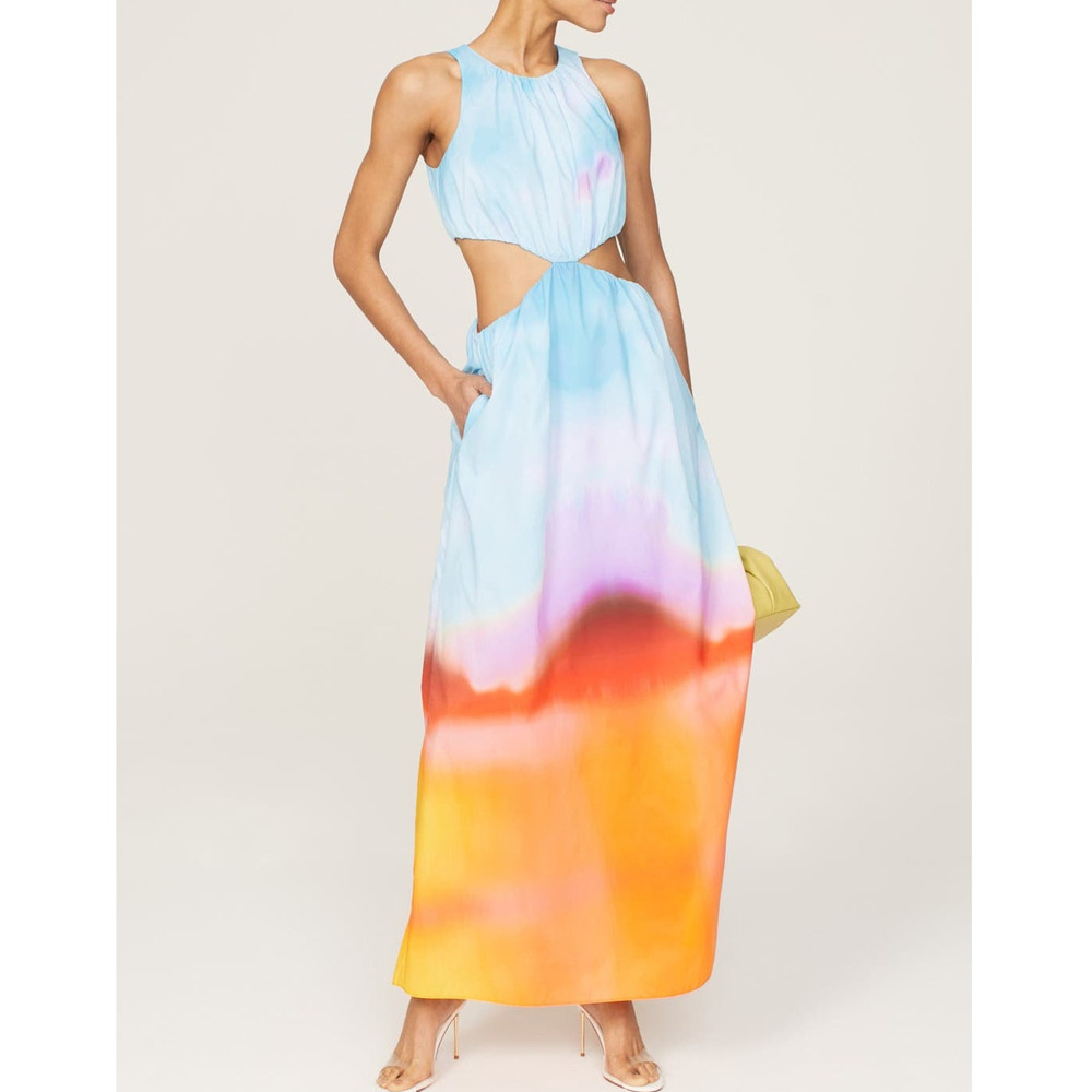 Jonathan Simkhai Alfie Dress Blue Tie Dye Side Cutout Maxi Sleeveless Sz L - Picture 1 of 16